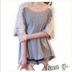 New The LILO Crochet Sleeves Grey Top